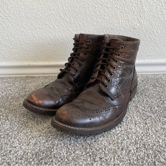Franco Fortini Wing Tip Lace Up Classic Ankle Boots Mens Size 8 Brown Leather - Picture 1 of 11